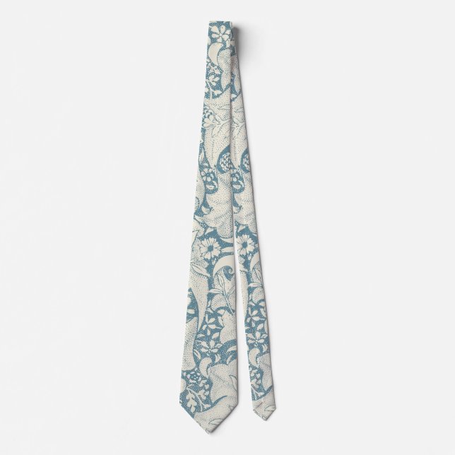 Cravate William Morris Wallflower bleu damas floral (Devant)