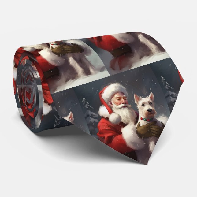 Cravate Wire Fox Terrier Père Noël Noël Festif (Roulé)