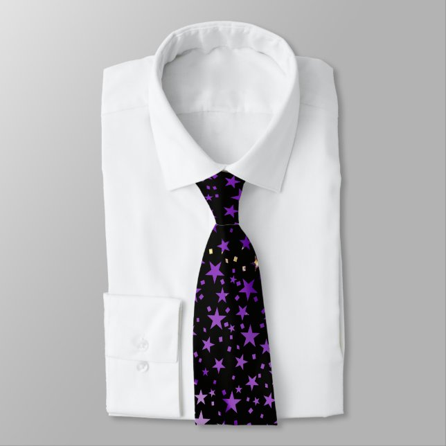 Cravate Witchey professionnel Gold Stars violet et noir (Attaché)