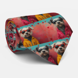 Cravate Wolfhound avec Roses de coeur Saint Valentin