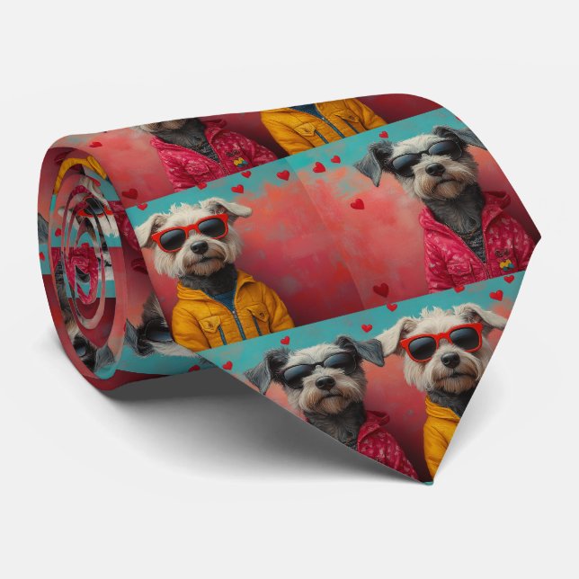 Cravate Wolfhound avec Roses de coeur Saint Valentin (Roulé)