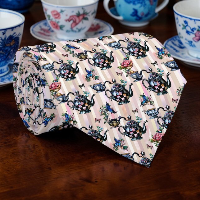 Cravate Wonderland Teapot Pattern Necktie Tie (Créateur téléchargé)