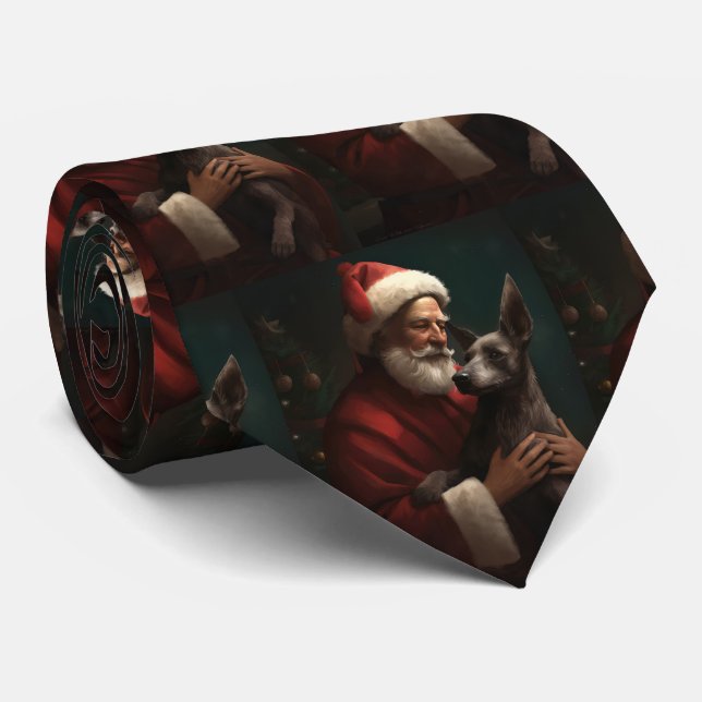 Cravate Xoloitzcuintli avec le Père Noël Fête de Noël (Roulé)