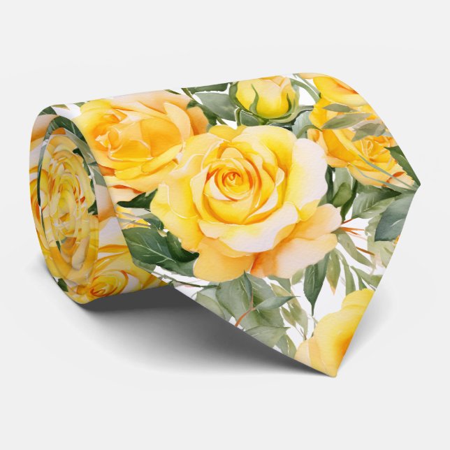 Cravate Yellow Roses Classic Formal Floral Neck Tie (Roulé)