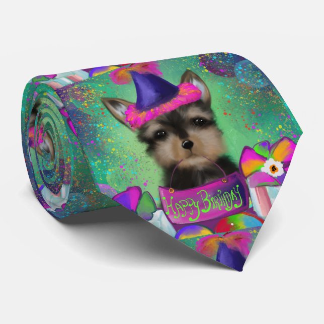 CRAVATE YORKIE POO ANNIVERSAIRE    (Roulé)