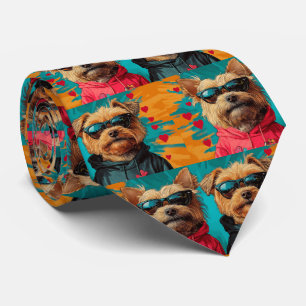 Cravate Yorkipoo avec Roses du Cœur pour la Saint-Valentin