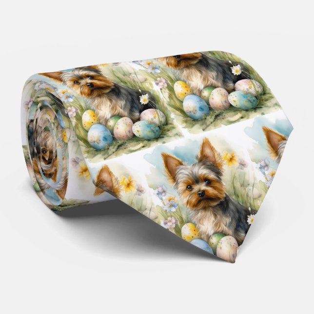 Cravate Yorkshire Terrier Chien avec œufs de Pâques Vacanc (Roulé)