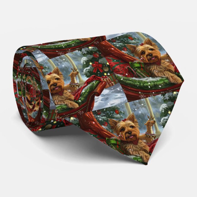Cravate Yorkshire Terrier Chien Noël Festif (Roulé)