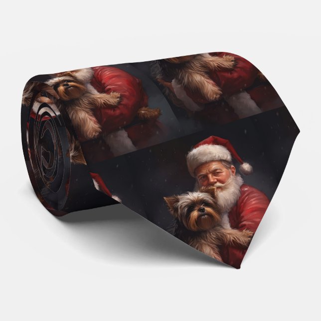 Cravate Yorkshire Terrier Père Noël Noël Festif (Roulé)