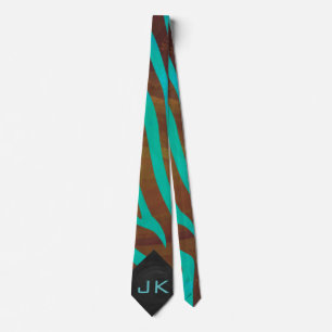 Cravate Zèbre Brown et Turquoise avec Monogramme