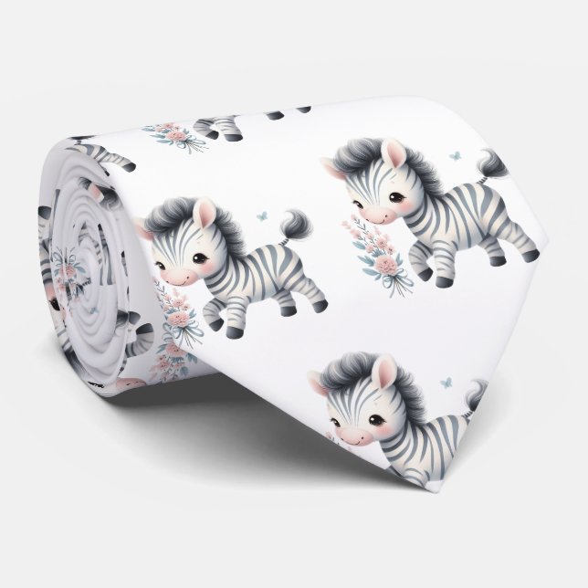 Cravate Zèbres mignons modernes noir et blanc (Roulé)