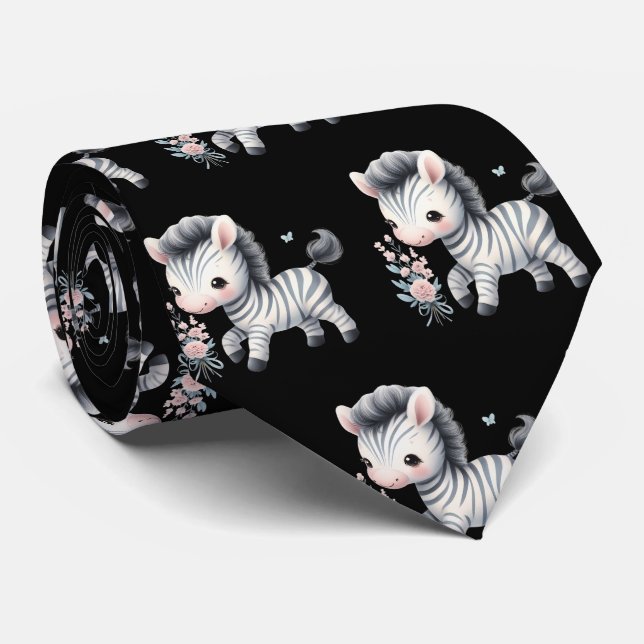 Cravate Zèbres mignons modernes noir et blanc (Roulé)