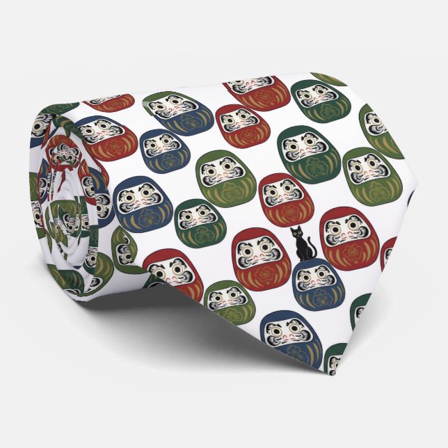 Cravate Zen Elegance: Traditional Japanese Daruma Textile  (Roulé)