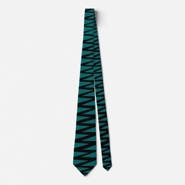 Cravate Zigzag - Noir sur Turquoise 006666 (Devant)