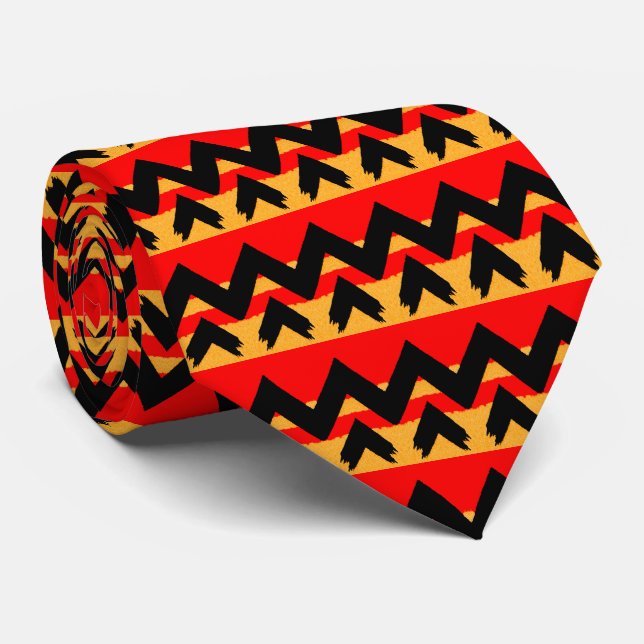 Cravate Zigzag Stripe rouge Motif d'or noir (Roulé)