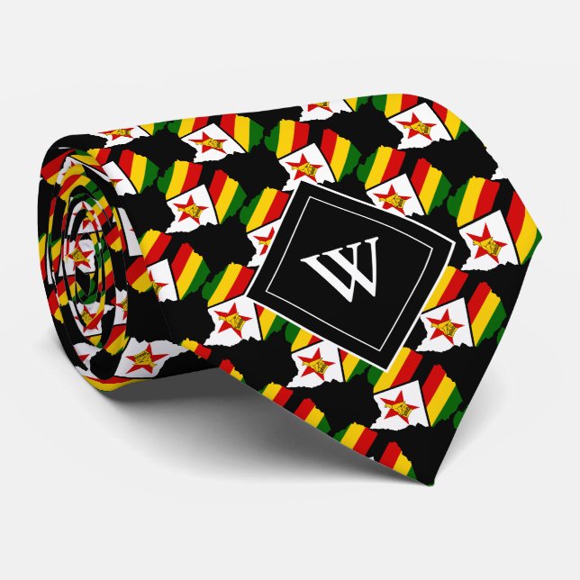 Cravate ZIMBABWE Écriture chrétienne Monogramme noir (Roulé)