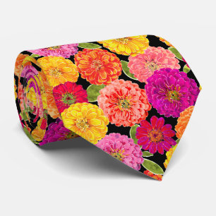 Cravate Zinnia Floral rose clair orange jaune Motif