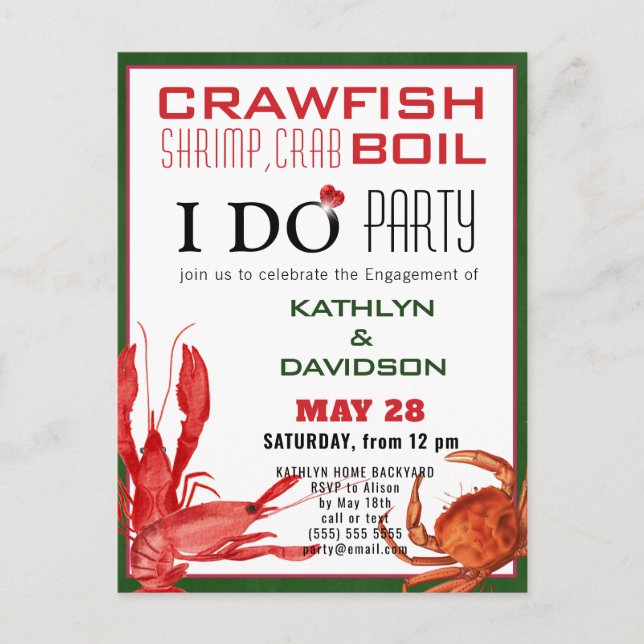 Crawfish Seafood Boil Engagement Partie Invitation (Devant)