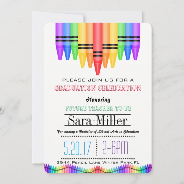 Crayola Rainbow Enseignant Invitation de graduatio (Devant)