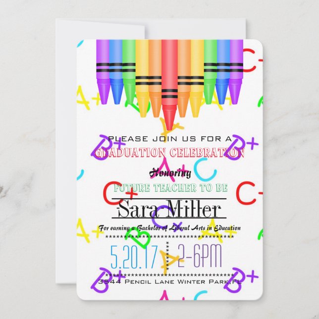 Crayola Rainbow Enseignant Invitation de graduatio (Devant)