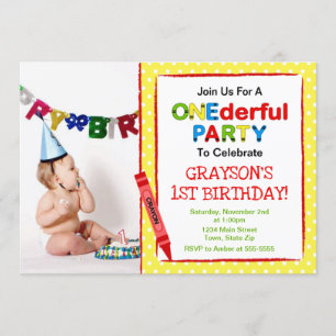 Crayon 1er Anniversaire Carte photo d'invitation
