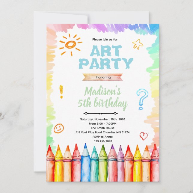 Crayon Art birthday Party Invitation (Devant)