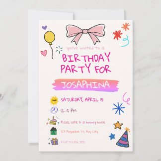 Crayon Birthday Party, Hand-Drawn Kids Invitation