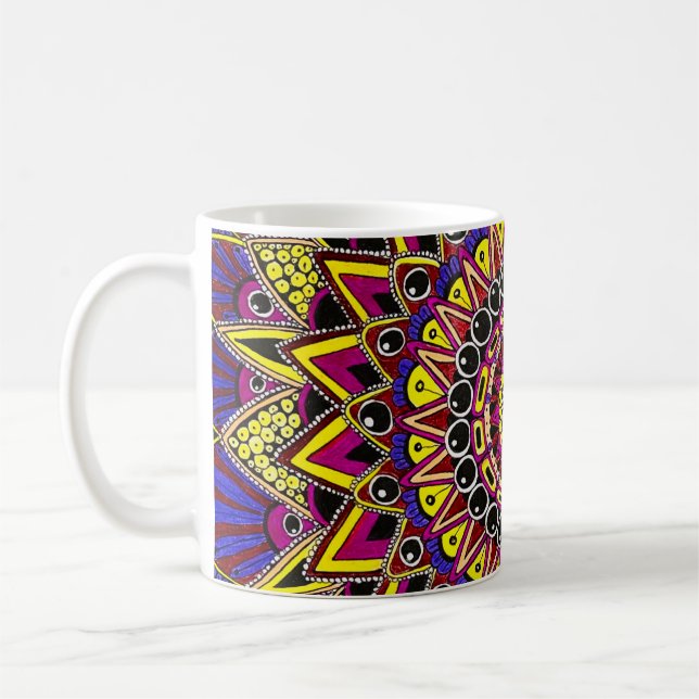 Crayon de couleur violet jaune mug art mandala (Gauche)