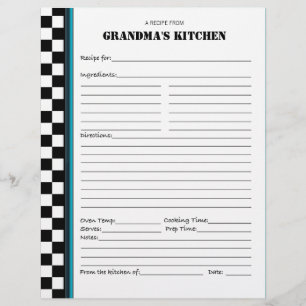 Crayon de recette À damiers cuisine de grand-mère