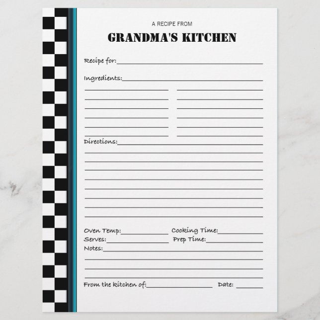 Crayon de recette À damiers cuisine de grand-mère (Devant)