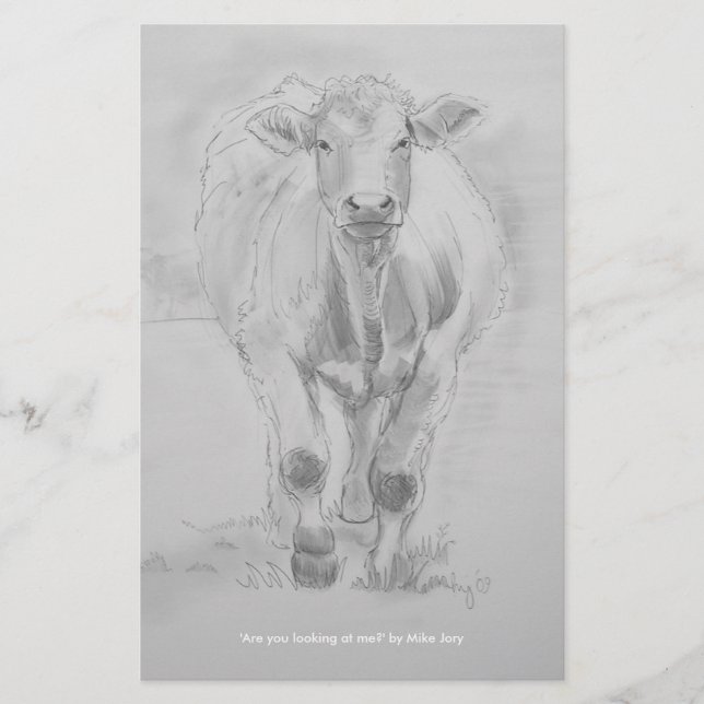 Crayon Dessin d'une vache marchant vers vous (Devant)