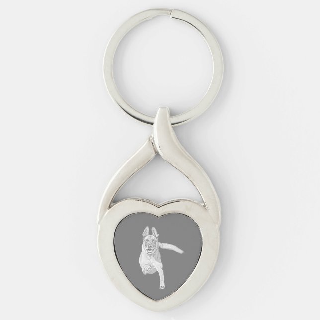 Crayon Malinois Belge Porte-clés en forme de coeur (Devant)