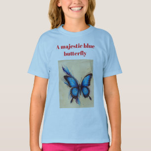 Crayon papillon bleu majestueux croquis T-shirt