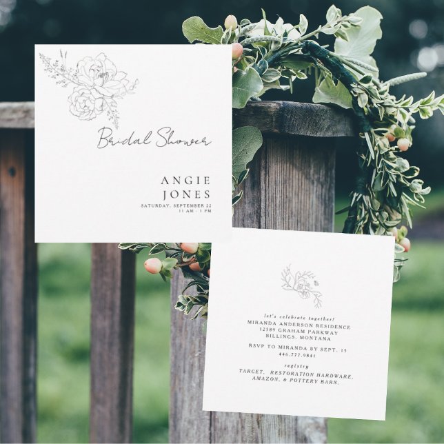 Crayon Timeless Fleurs Blanc Invitation Mariage Ca (Créateur téléchargé)
