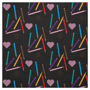Crayons de couleur Motif Doodle tissu noir