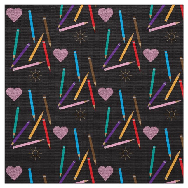 Crayons de couleur Motif Doodle tissu noir (Échantillon)
