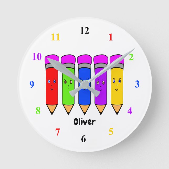 Crayons Heureux ! Horloge murale en acrylique (Recto)