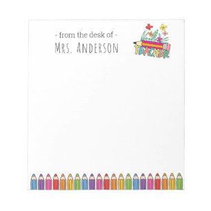 Crayons mignons Bloc-notes du nom de l'enseignant