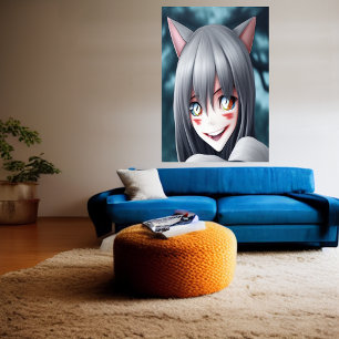 Crazy anime chat fille   AI Art Poster