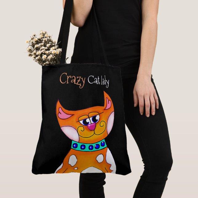 Crazy Cat Lady Cartoon Sac fourre-tout de chat (De près)