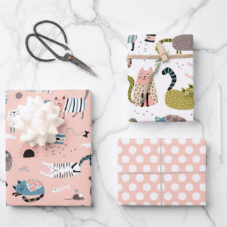Crazy Cute Cats Enveloppement Papier Set de 3