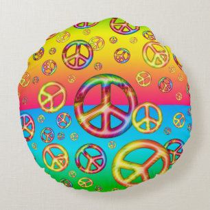 Crazy Kids Colors-PEACE OUT-16in Coussin rond