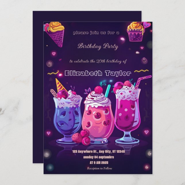 Crazy Milkshake Party Invitation – Colorful Sweet (Devant / Derrière)