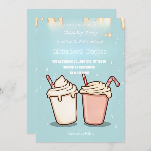 Crazy Milkshake Party Invitation – Colorful Sweet (Devant / Derrière)