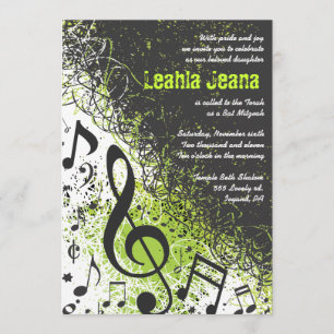 CRAZY MUSICAL NOTES Bar Mitzvah Invitation Lime