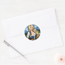 Crazy pinup fille Classic Round Stickers