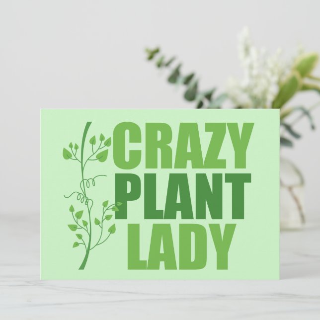 Crazy Plante Lady Cute Green Botaniste Card (Debout devant)