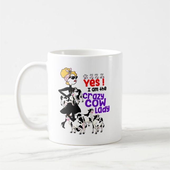 Crazy Vache Lady Café Mug - Amour animal de ferme  (Gauche)
