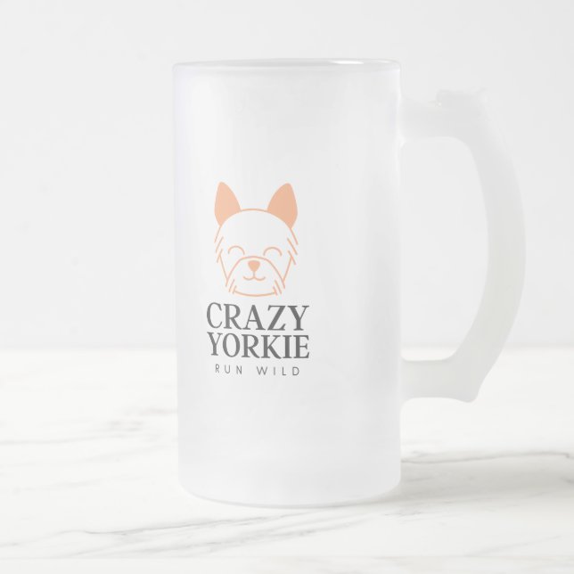 Crazy Yorkie Custom Frosted Beer Mug (Droit)
