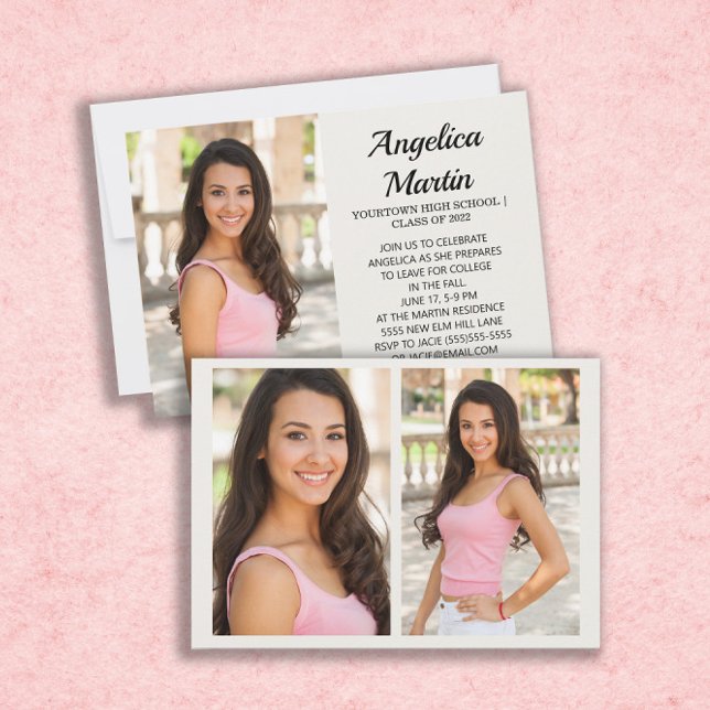 Cream 2 faces 3 Photo Graduation Party Invitation (Créateur téléchargé)